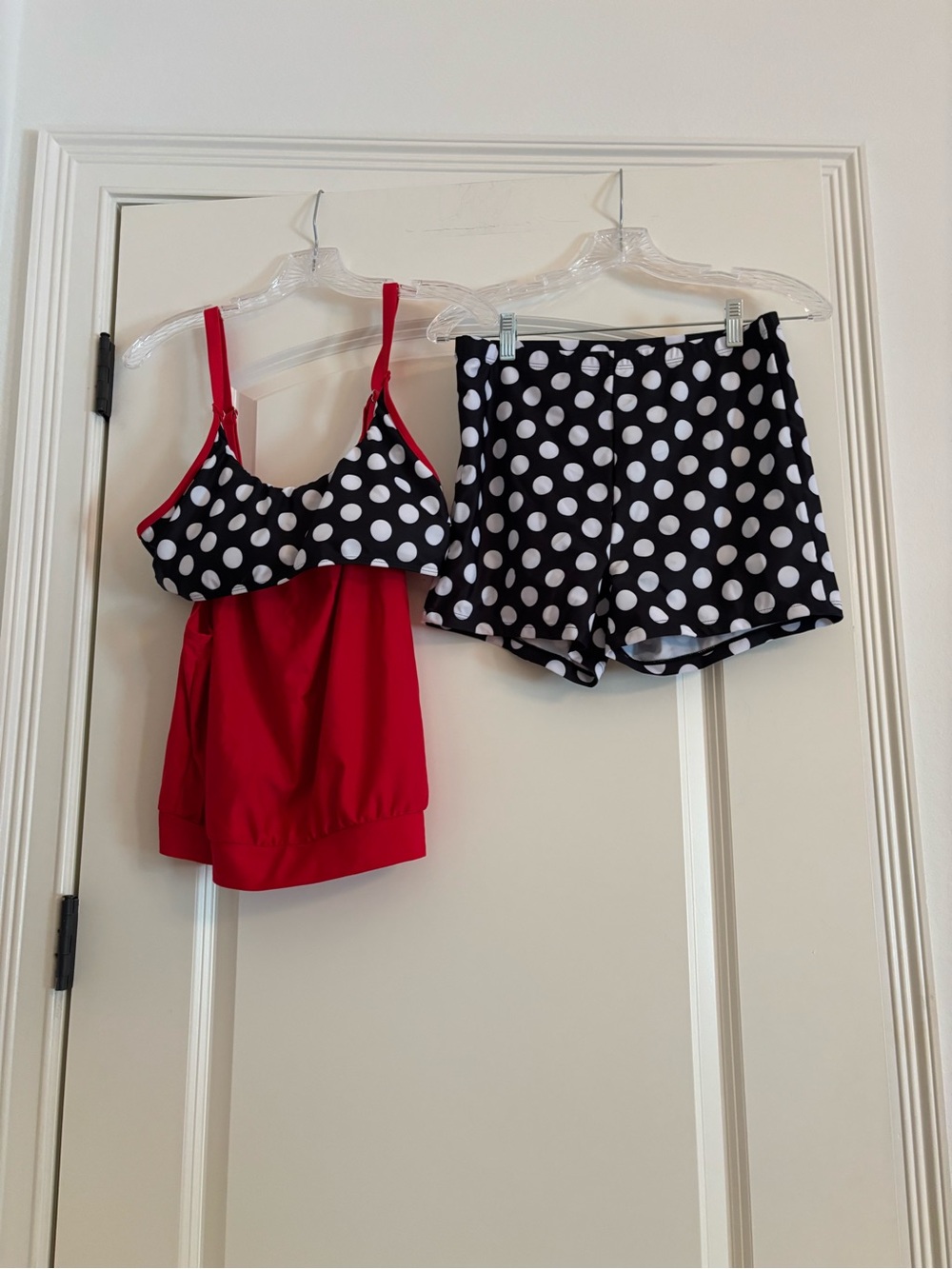 Polka Dot Red Tankini Set with Black & White Dot Shorts